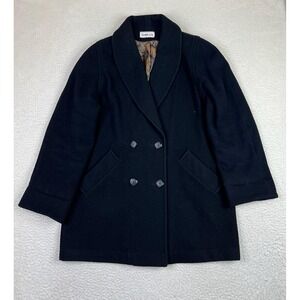 Vintage Herman Kay Coat Womens Medium Black Wool Double Breasted Made USA 90s